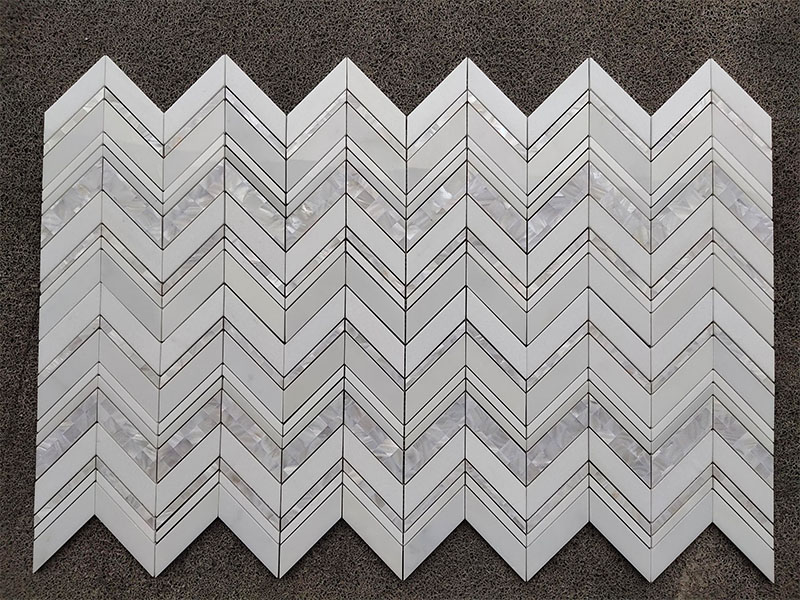 Bianco Carrara marble  chevron mosaic