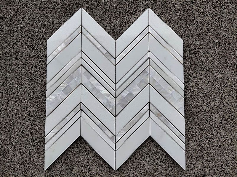 Bianco and shell chevron mosaic tiles