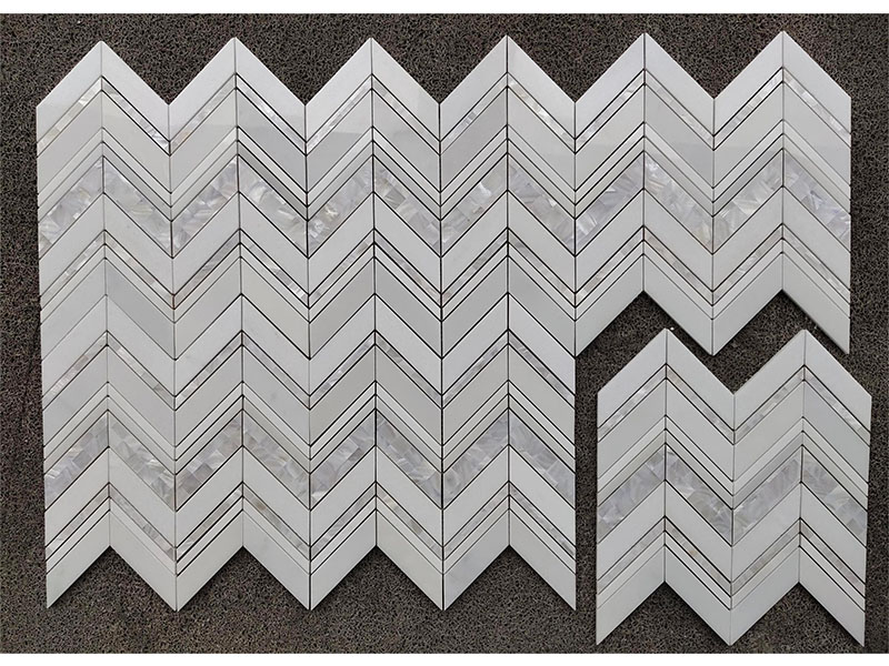 Bianco white marble shell chevron mosaic