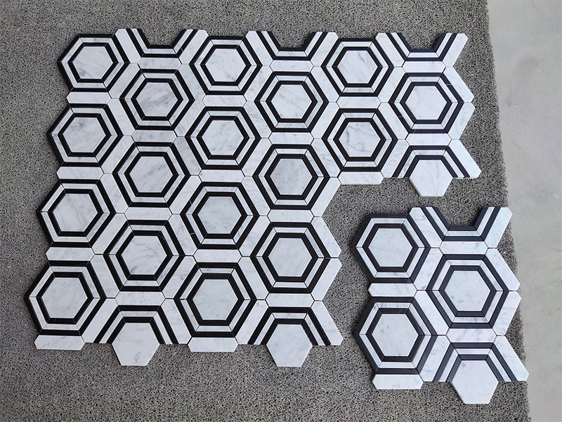 Thassos Nero Marquina Strips Hexagon mosaic