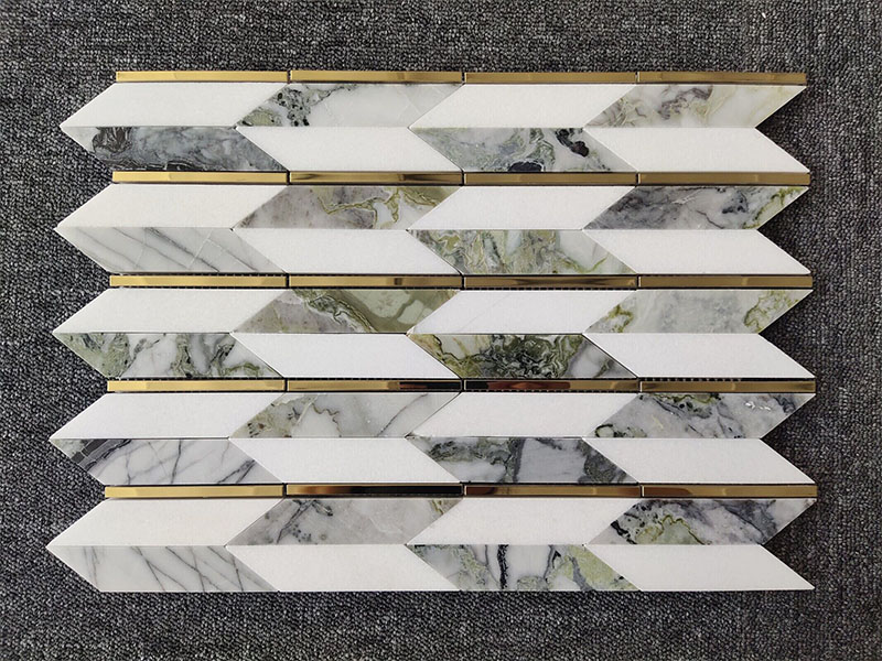 Natural mixed marble herringbone mosaic